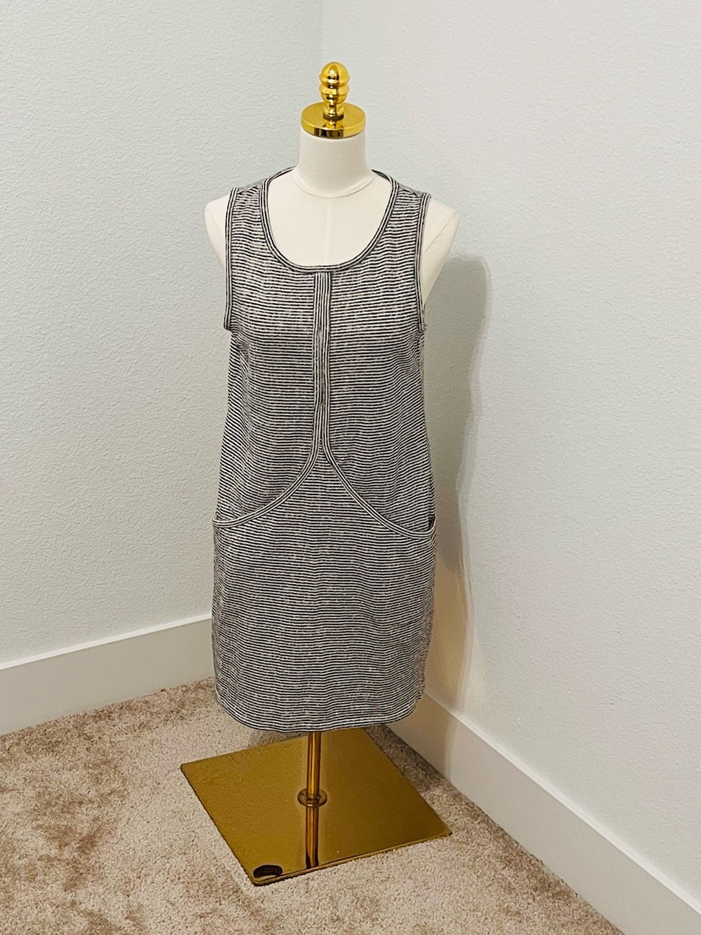 Max Studio Weekend Striped Sleeveless Shift Dress Pockets Black White Size Small - Picture 4 of 10